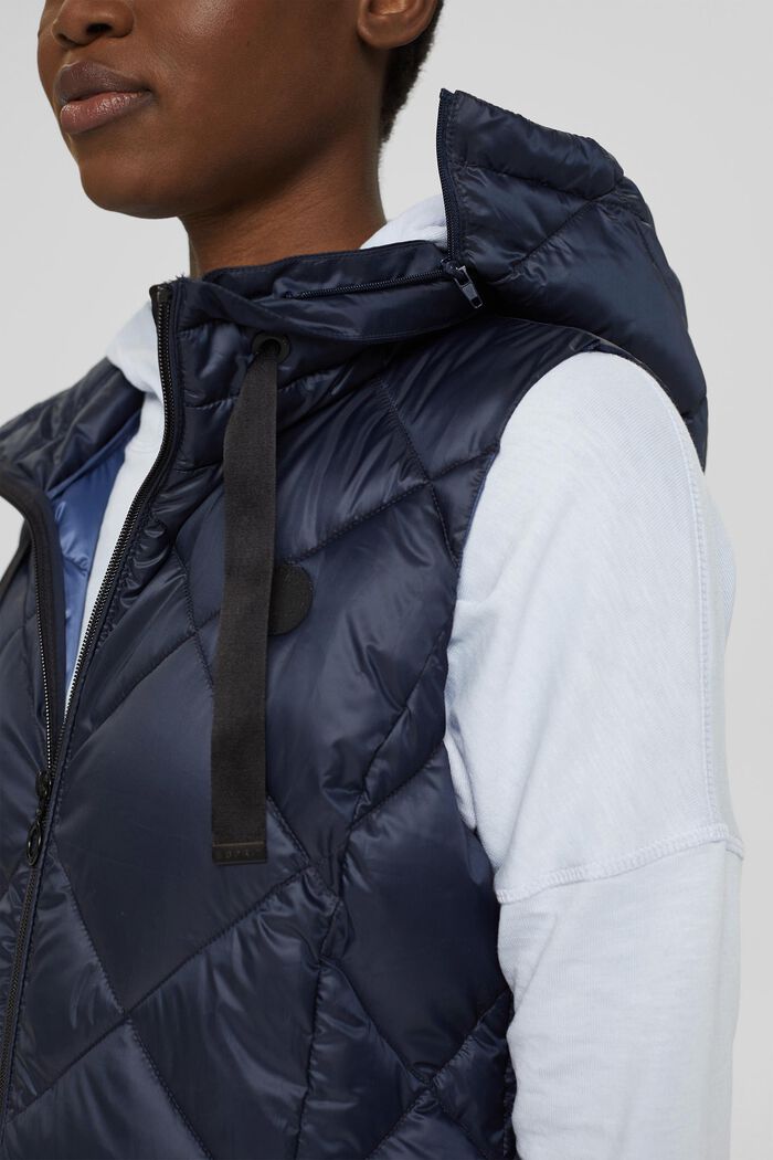Recycled: long quilted body warmer with hood, NAVY, detail image number 2