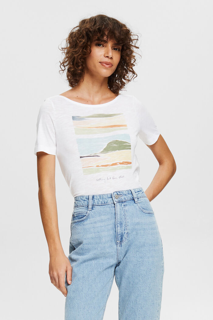 T-shirt with a bateau neckline and a print, WHITE, detail image number 0