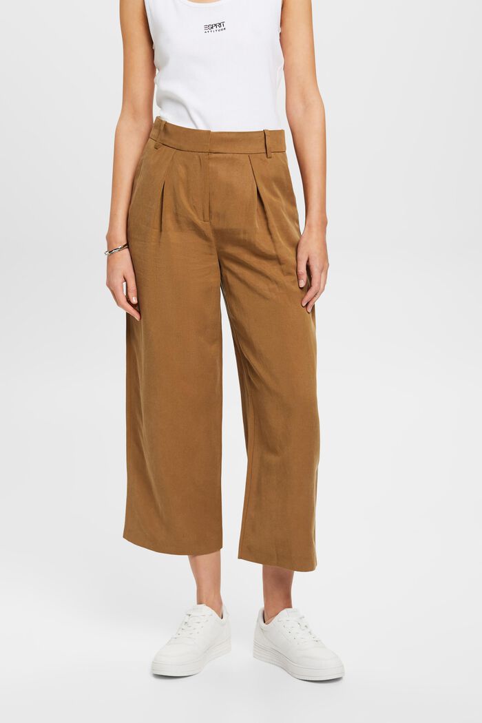 High-rise cropped wide leg trousers with linen, PALE KHAKI, detail image number 0