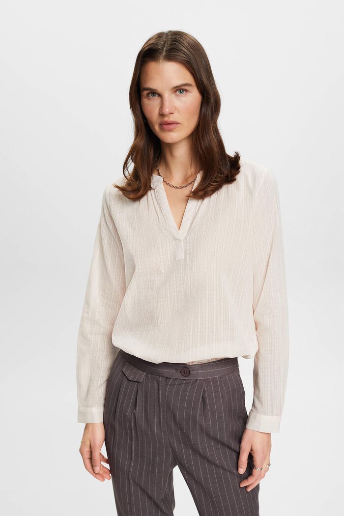 V-necked cotton blouse, PASTEL PINK, detail image number 0