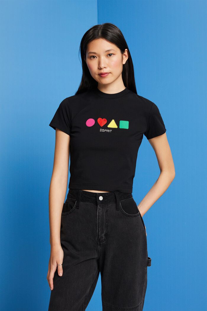 Organic cotton T-shirt with geometric print, BLACK, detail image number 4