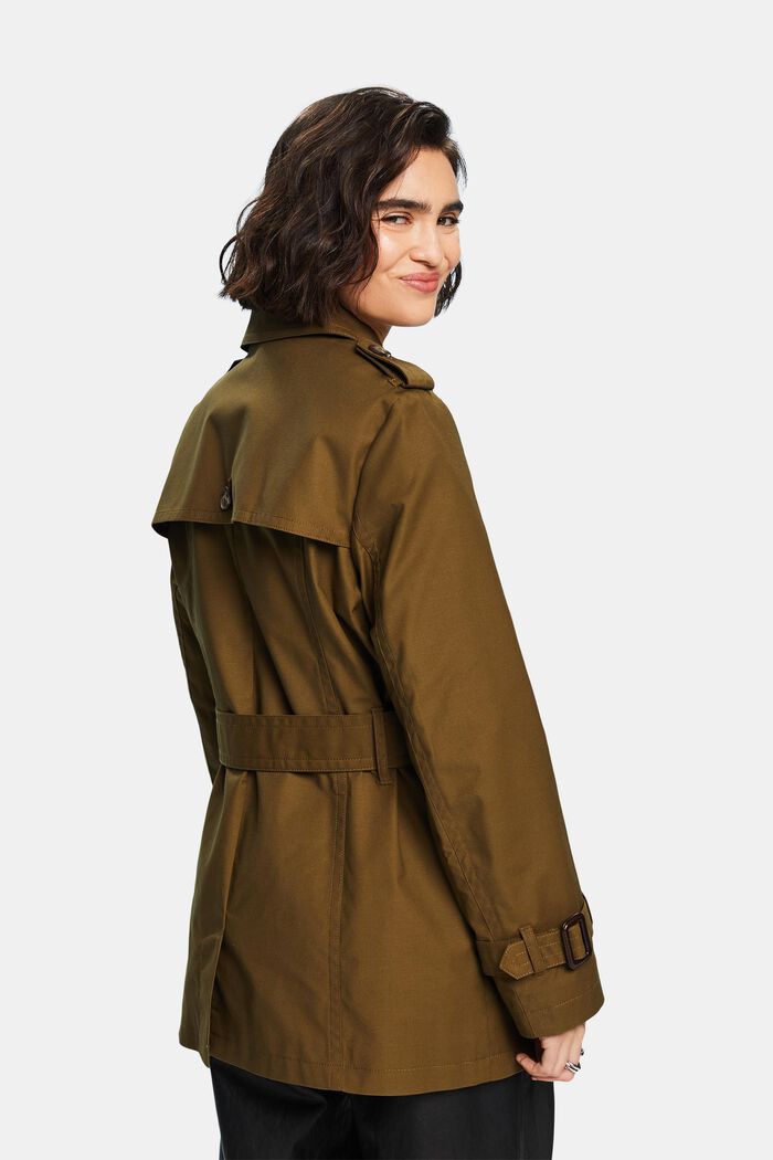 Short Double-Breasted Trench Coat, KHAKI GREEN, detail image number 3