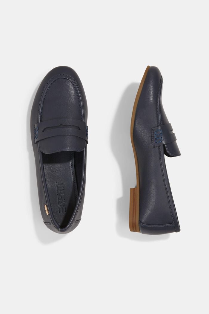 Moccasin loafers in faux smooth leather, NAVY, detail image number 1