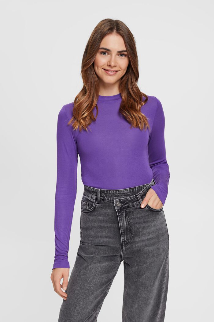 Cropped fit long-sleeved top, PURPLE, detail image number 0