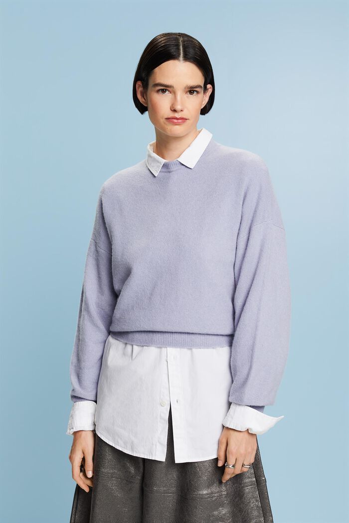 Wool Blend Crewneck Sweater, LIGHT BLUE LAVENDER, detail image number 2