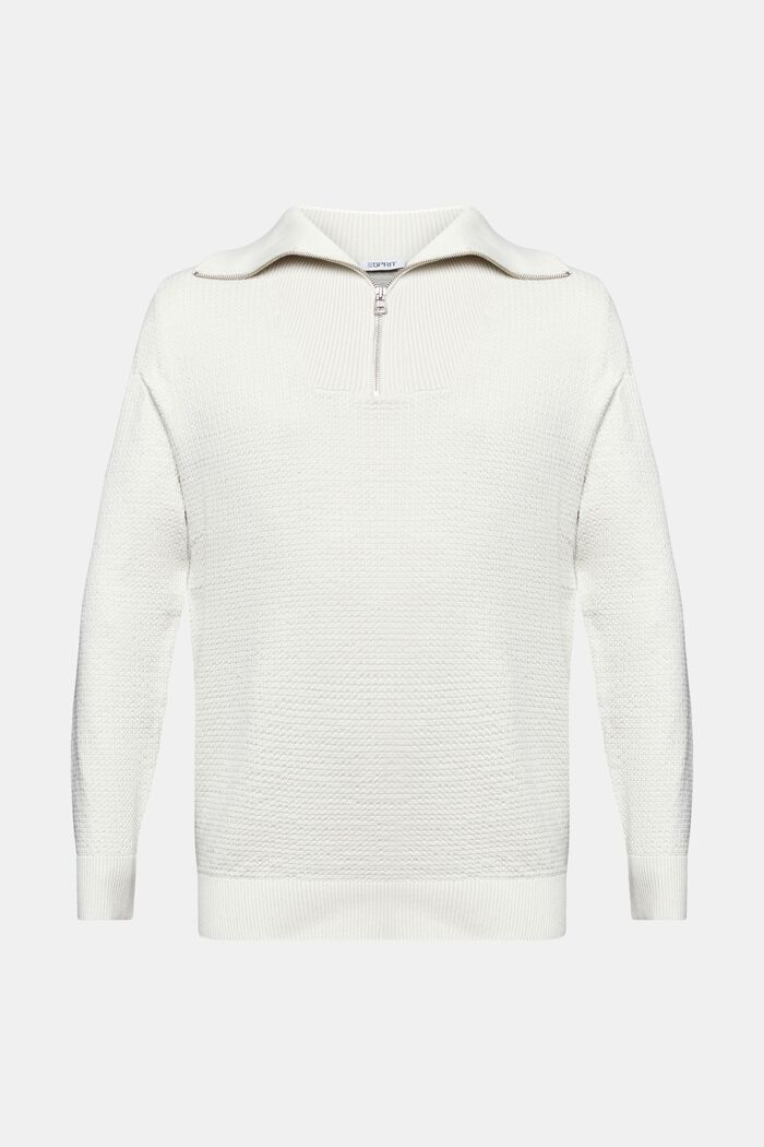 Structured Cotton Troyer Sweater, OFF WHITE, detail image number 5