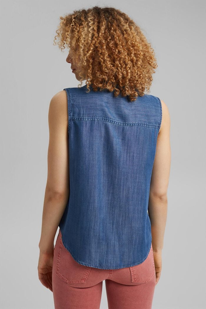 Made of TENCEL™: blouse top in a denim look, BLUE MEDIUM WASHED, detail image number 3