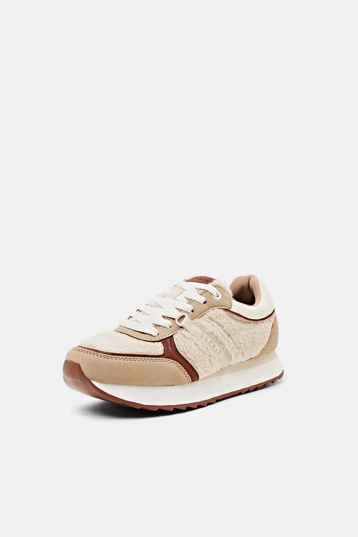 Faux leather sneakers with teddy fur, BEIGE, detail image number 1