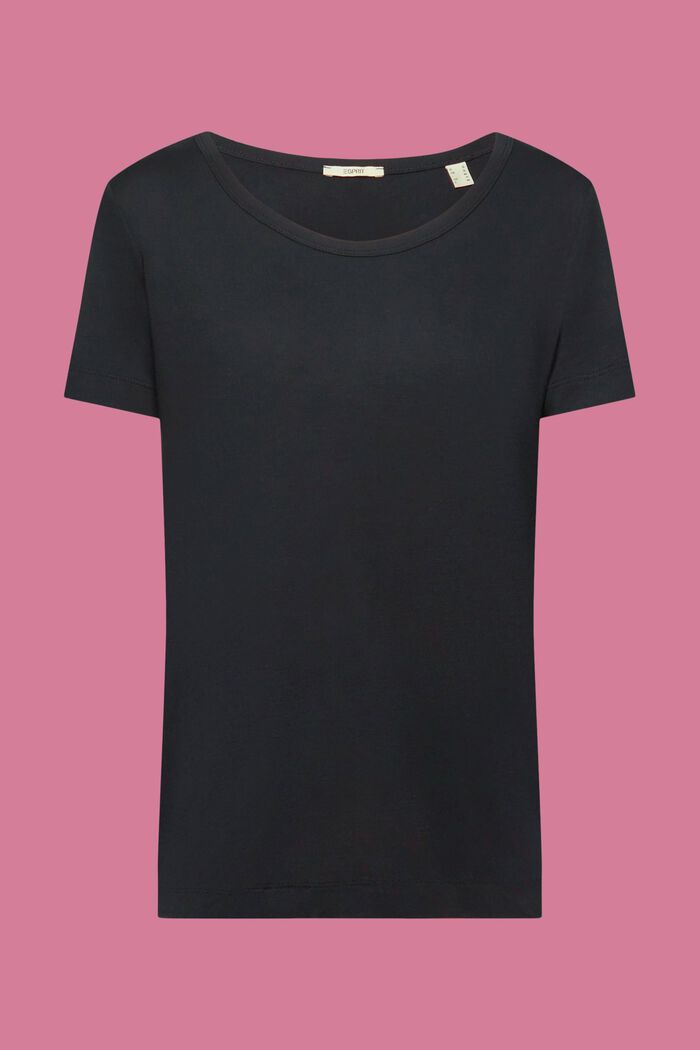 Viscose T-shirt with a wide round neckline, BLACK, detail image number 6