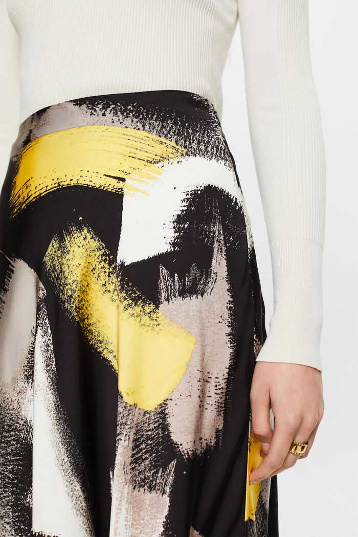 Printed Satin Midi Skirt, BLACK, detail image number 2