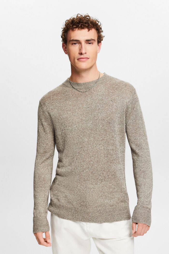 Linen Crewneck Sweater, LIGHT BROWN, detail image number 0