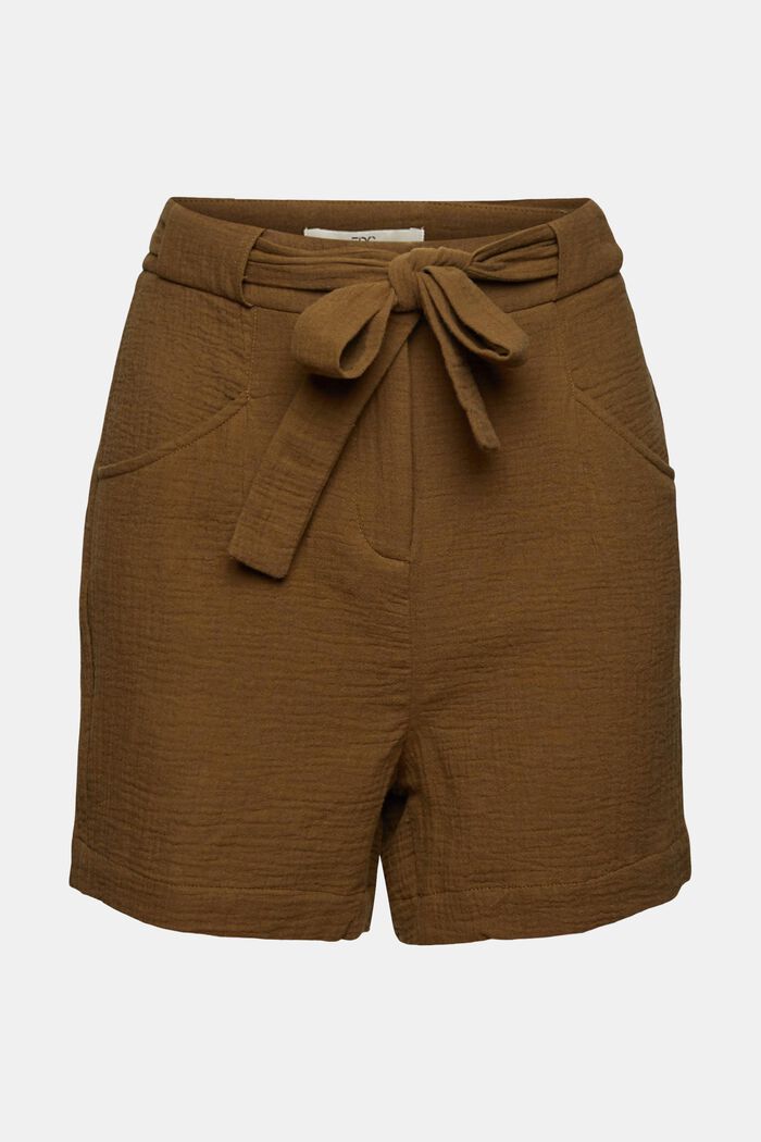 Shorts with a crinkle finish, KHAKI GREEN, overview