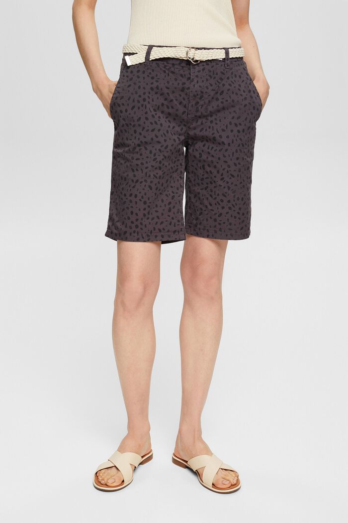 Patterned shorts with a belt, BLACK, detail image number 1