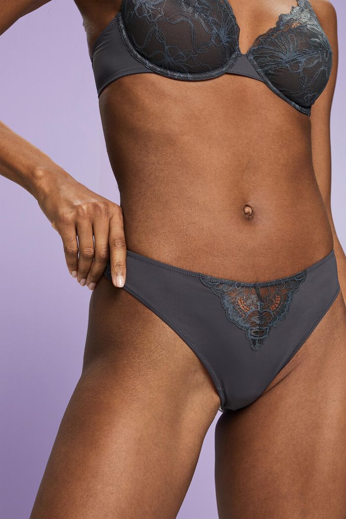 Hipster Lace Brazillian Thong, DARK GREY, detail image number 2