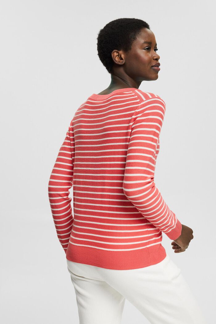 Jumper with stripes, 100% cotton, CORAL, detail image number 3