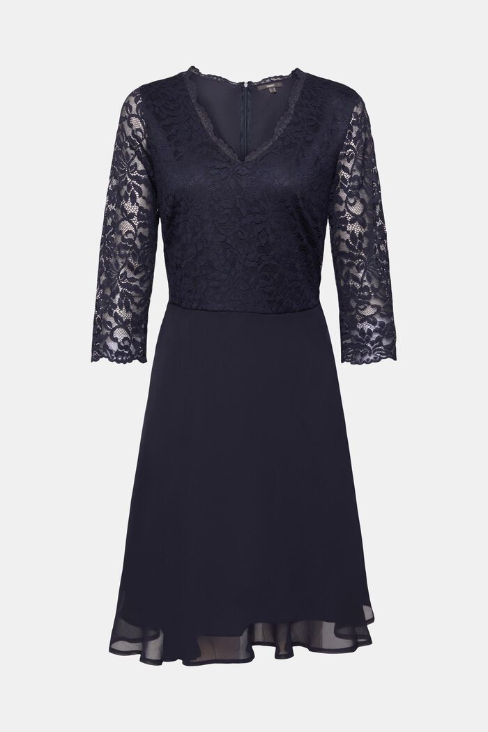 Recycled: chiffon midi dress with lace, NAVY, detail image number 6