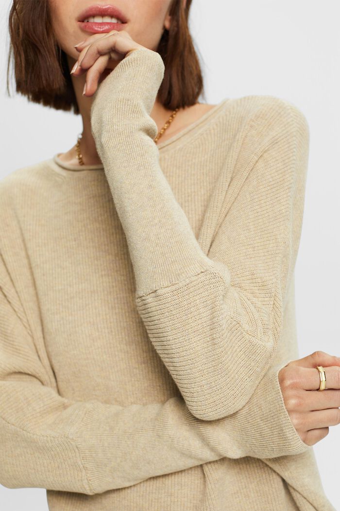 Batwing Rib-Knit Sweater, SAND, detail image number 2