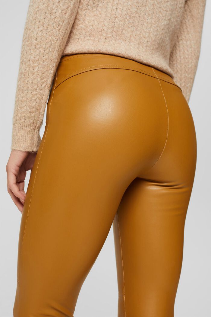 Faux leather leggings with topstitched seams, CAMEL, detail image number 5
