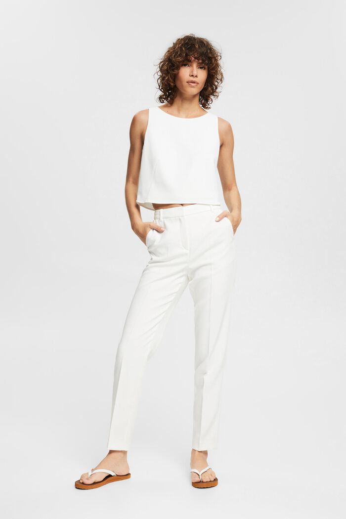 Trousers with pressed pleats, OFF WHITE, detail image number 1