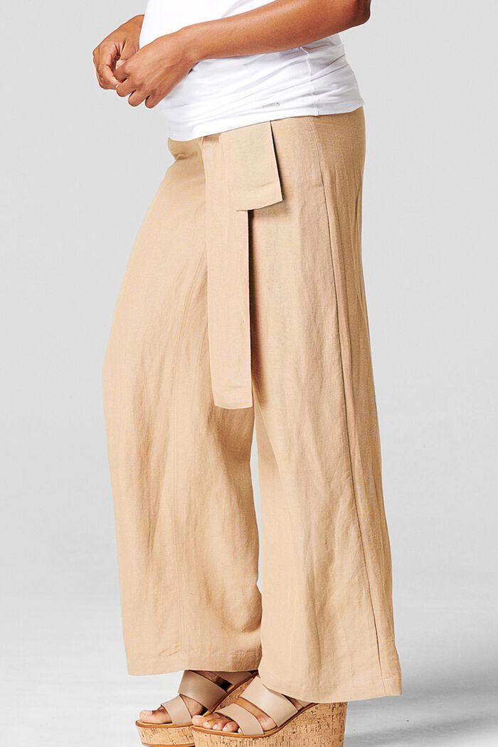 Linen blend: trousers with under-bump waistband, SAND, detail image number 3