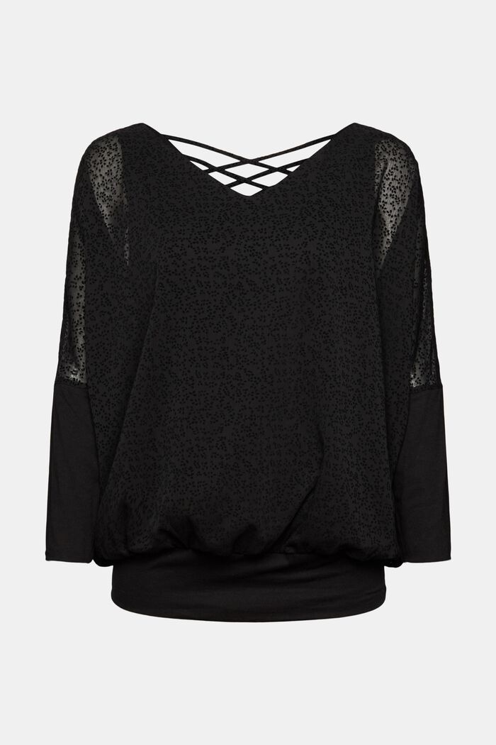 Chiffon blouse with a pattern in a velvet look, BLACK, overview