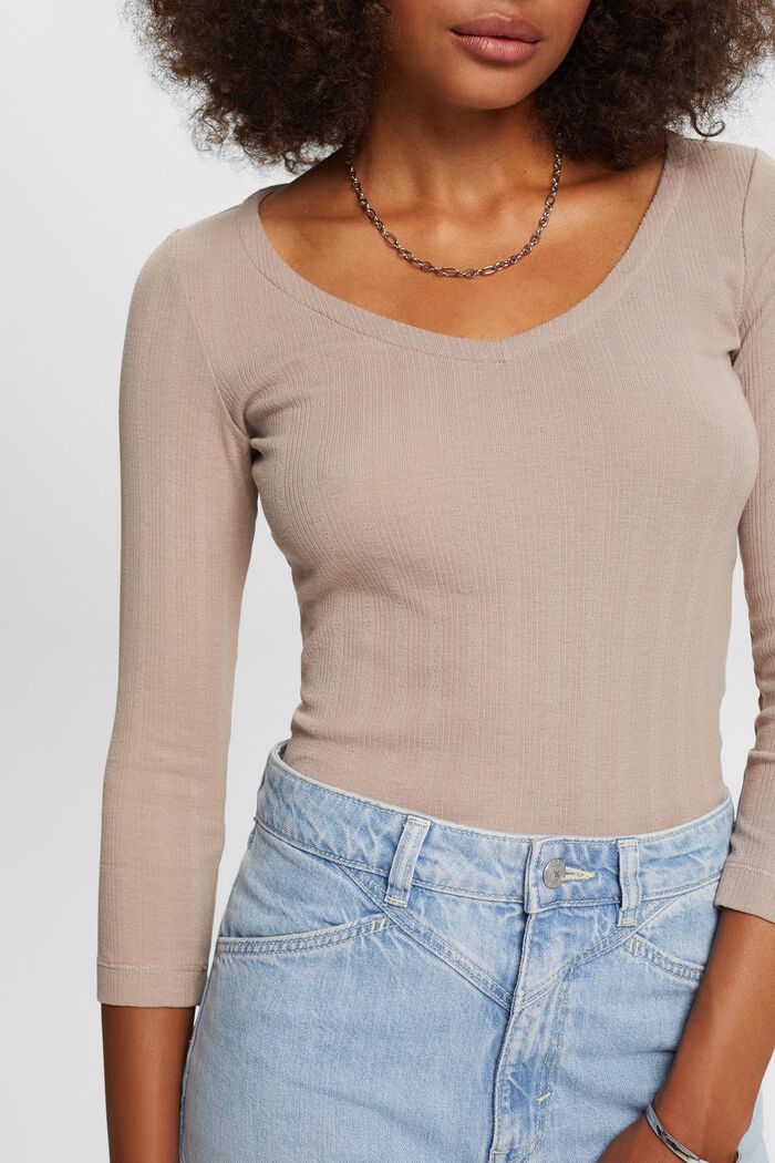 Pointelle long-sleeve top, LIGHT TAUPE, detail image number 2