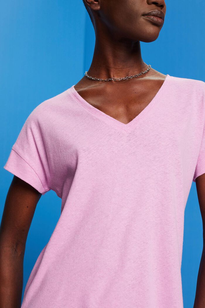 Linen blend: V-neck T-shirt, LILAC, detail image number 2