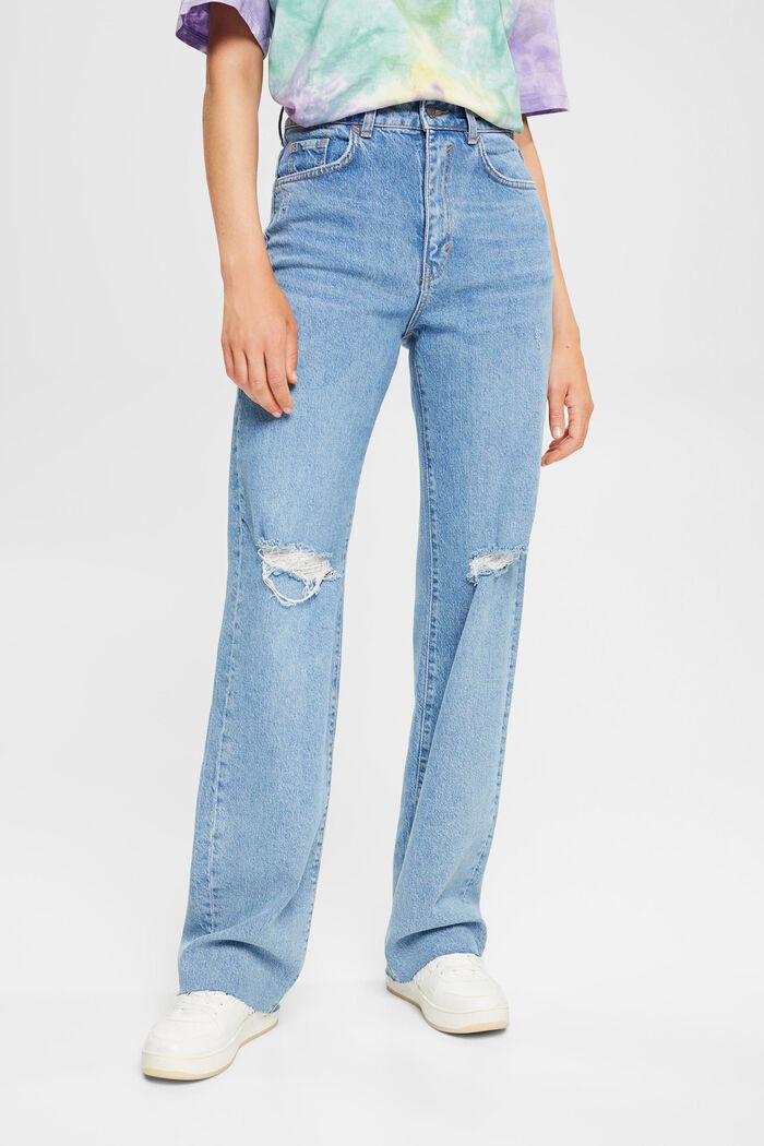 Wide-leg jeans with distressed effects, BLUE MEDIUM WASHED, detail image number 0