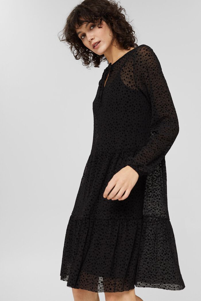 Polka dot mesh dress with flounces, BLACK, detail image number 0