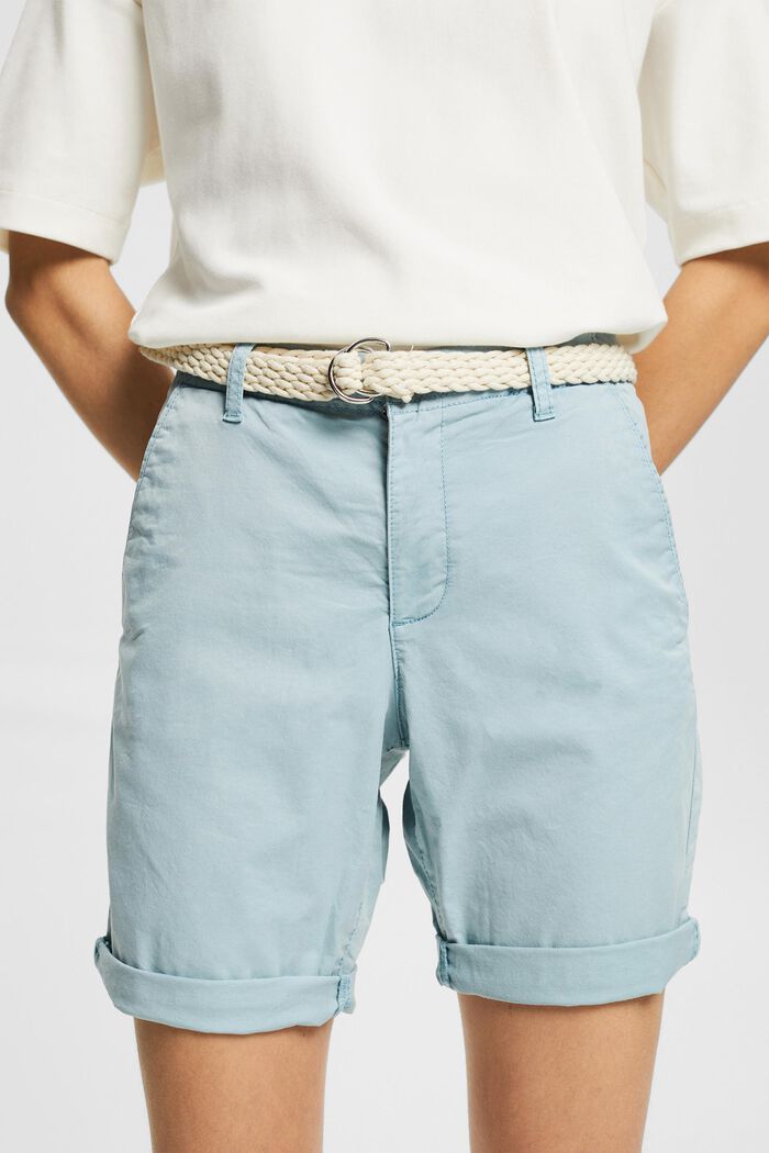 Shorts with woven belt, GREY BLUE, detail image number 0