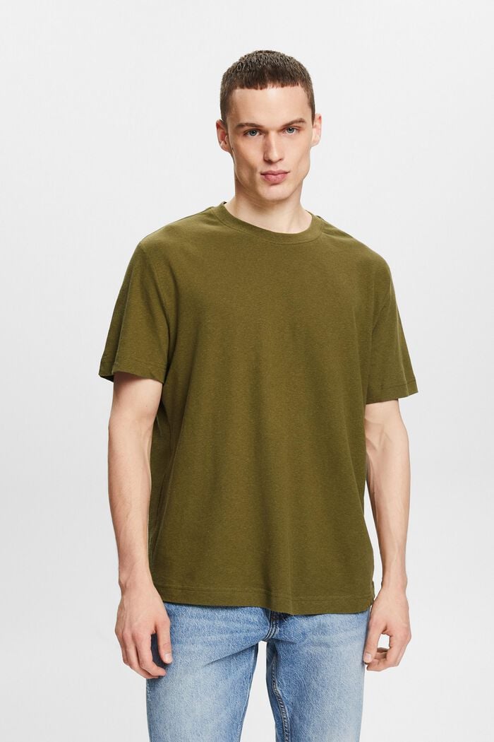 Cotton-Linen T-Shirt, OLIVE, detail image number 0