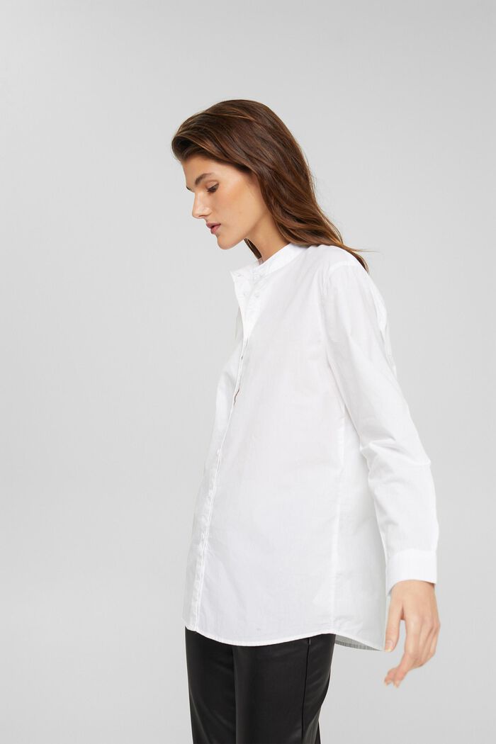 Shirt blouse with a band collar, organic cotton, WHITE, detail image number 5