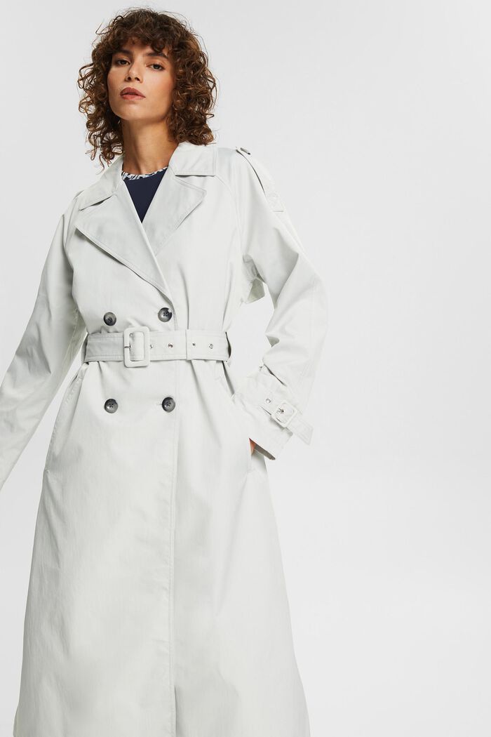 Made of recycled material: long trench coat with a belt