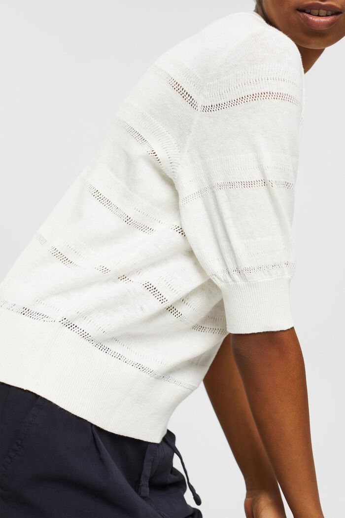 Linen blend: top with an openwork pattern, OFF WHITE, detail image number 2