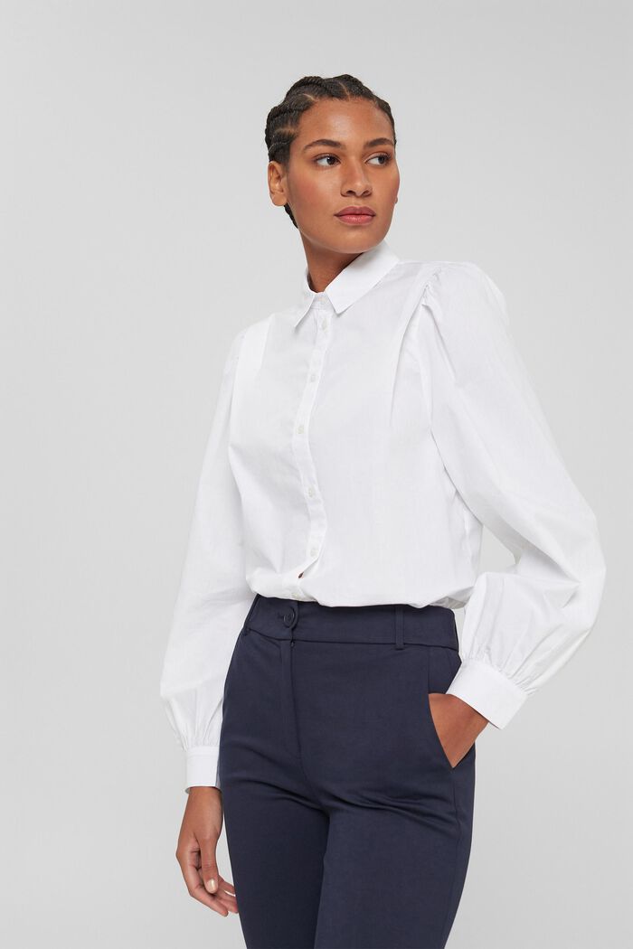 Shirt blouse in 100% organic cotton, WHITE, detail image number 0