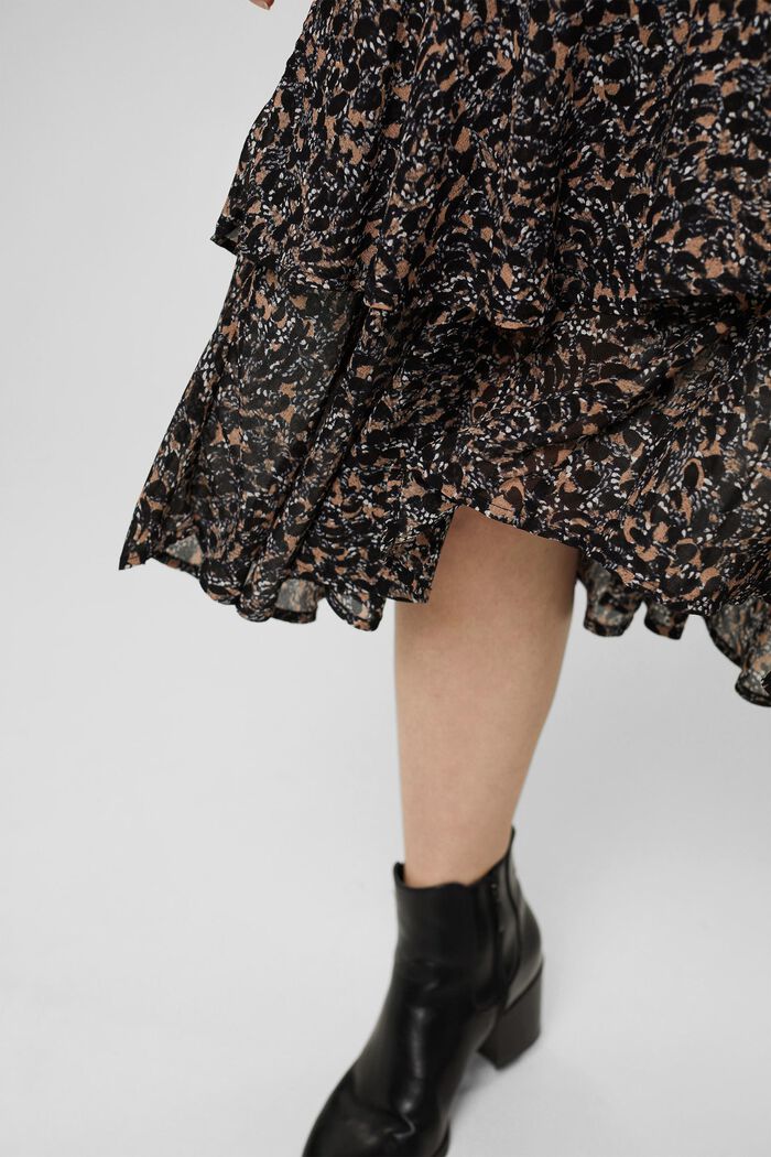 Chiffon skirt with flounces and printed pattern, ANTHRACITE, detail image number 5