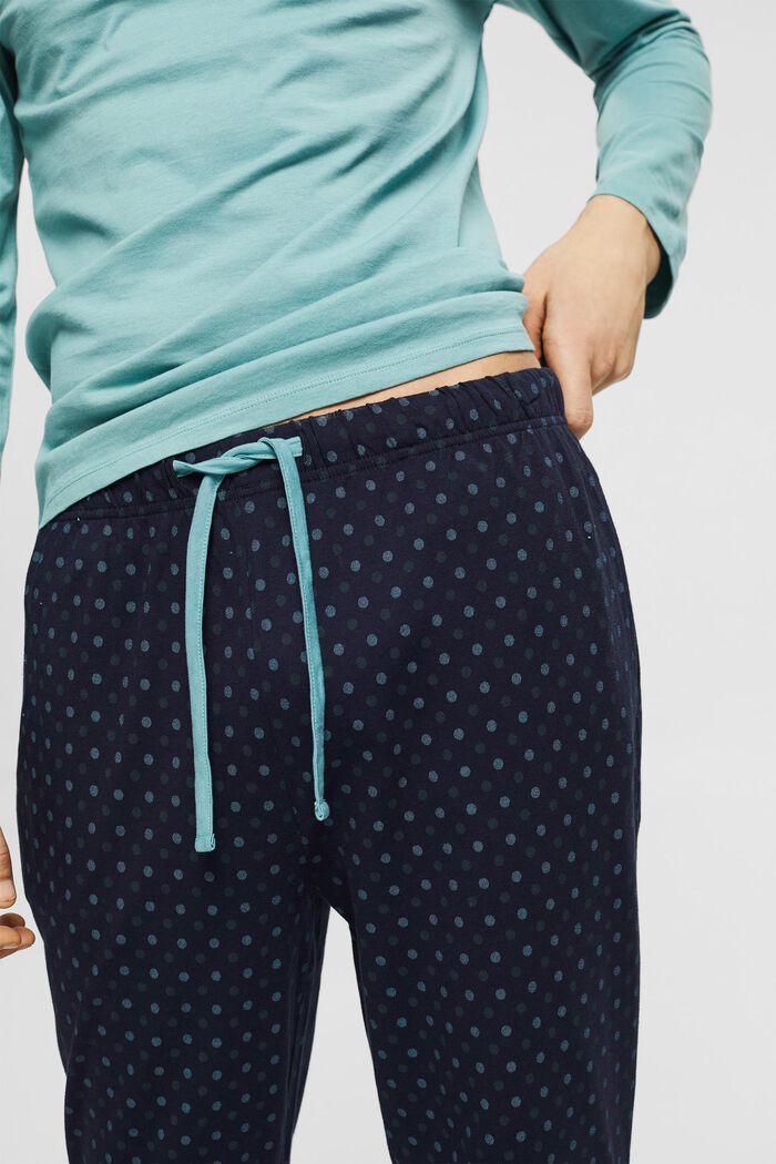 Polka dot print pyjamas, 100% cotton, TEAL GREEN, detail image number 3
