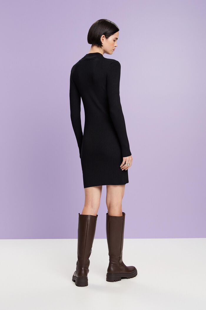 Rib-Knit Mockneck Mini Dress, BLACK, detail image number 4