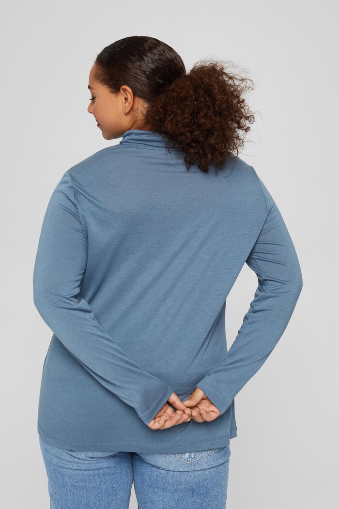 CURVY long sleeve top with a polo neck, TENCEL™, GREY BLUE, detail image number 3