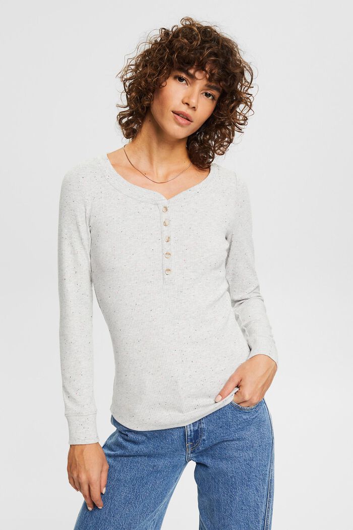 Long sleeve top featuring fantasy yarn, organic cotton blend, LIGHT GREY, detail image number 0