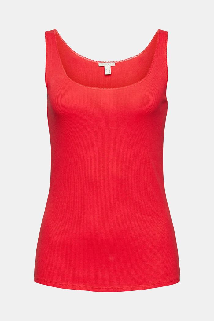 Ribbed top with wavy edging, organic cotton, RED, overview