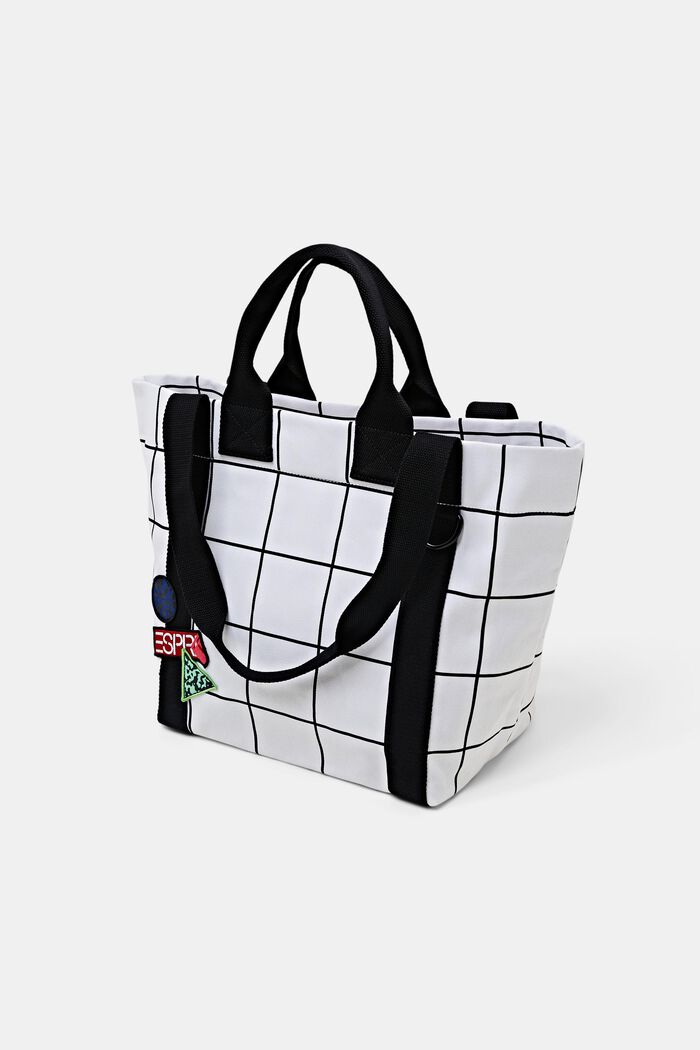 Grid Print Cotton Canvas Tote, OFF WHITE, detail image number 2