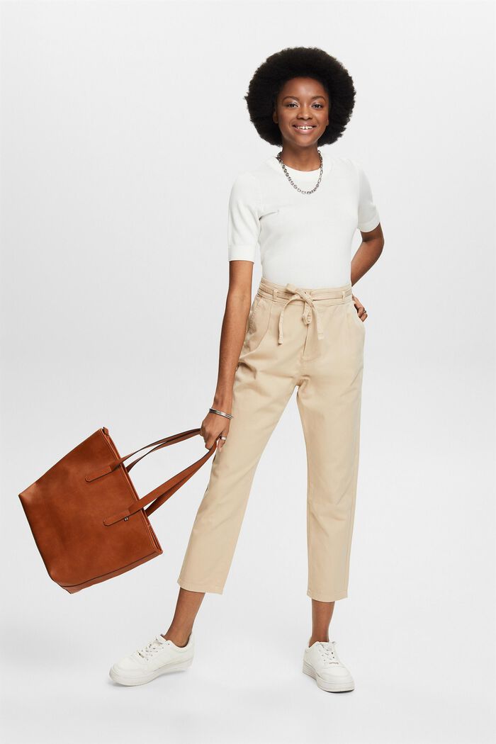 Waist pleat trousers with a belt, pima cotton, BEIGE, detail image number 1