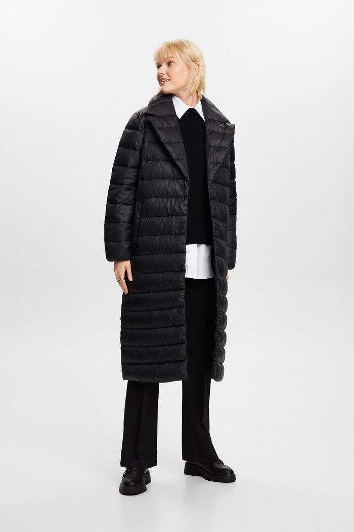 Recycled: quilted coat with lapel, BLACK, detail image number 0