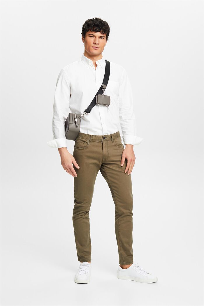 Slim fit trousers, organic cotton, DARK KHAKI, detail image number 1
