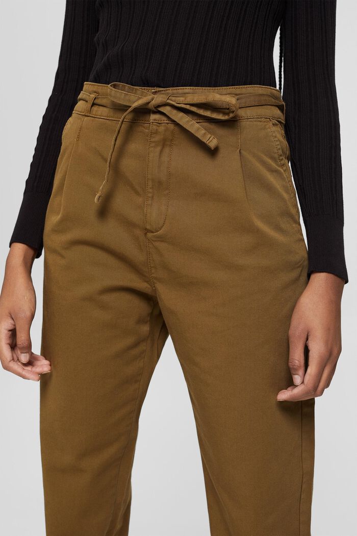 Waist pleat trousers with a belt, pima cotton, KHAKI GREEN, detail image number 2