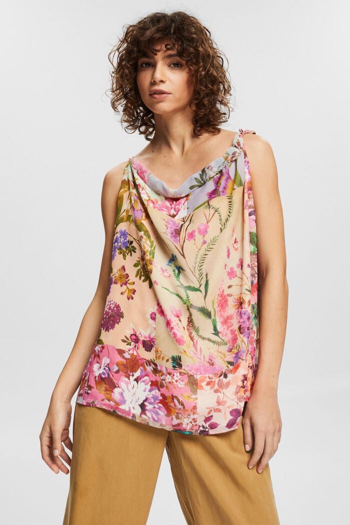 Made of recycled material: floral chiffon top, PINK FUCHSIA, detail image number 0