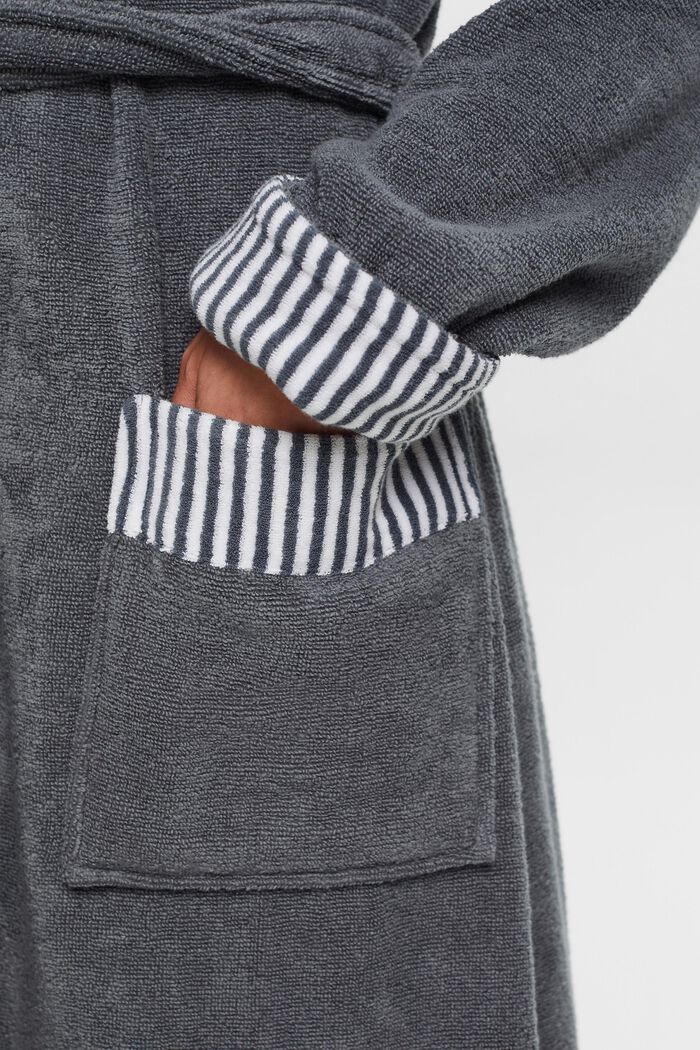 Terry cloth bathrobe with striped lining, GREY STEEL, detail image number 2