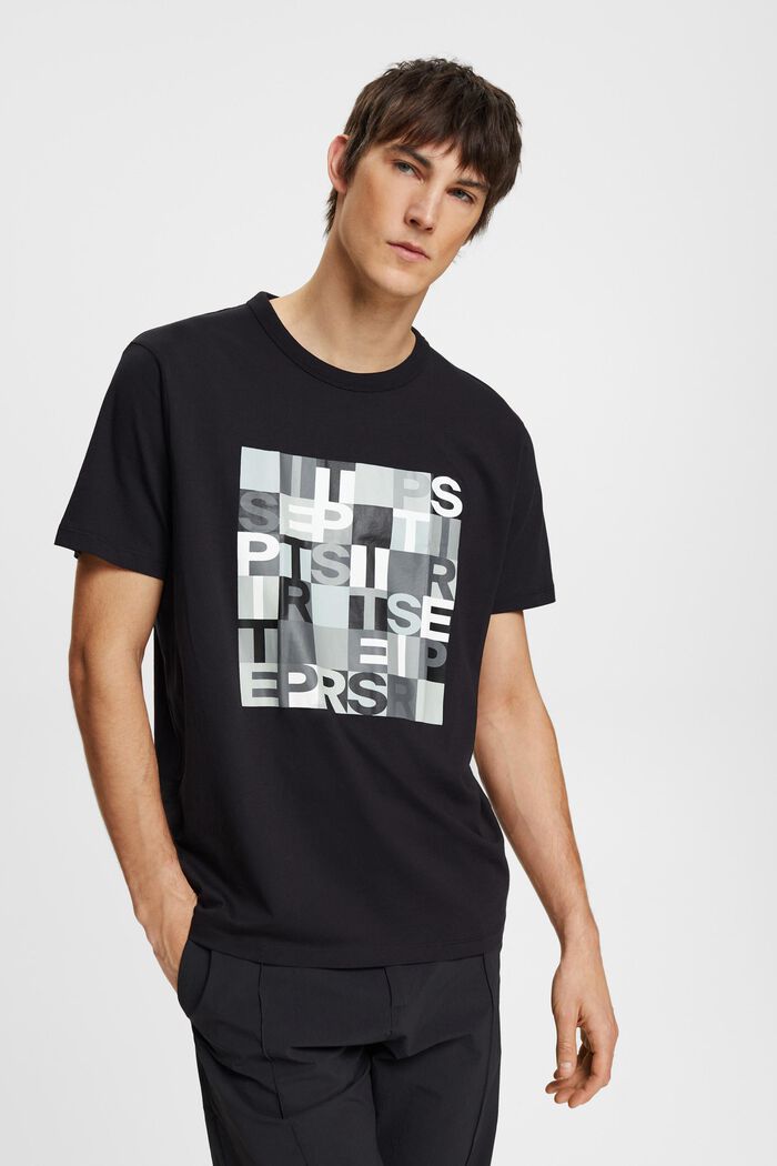 T-shirt with logo print, organic cotton, BLACK, detail image number 0