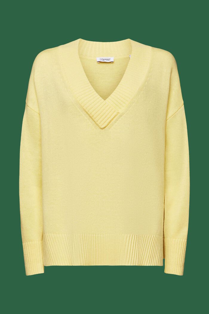 V-Neck Wool-Cashmere Blend Sweater, LIME YELLOW, detail image number 5